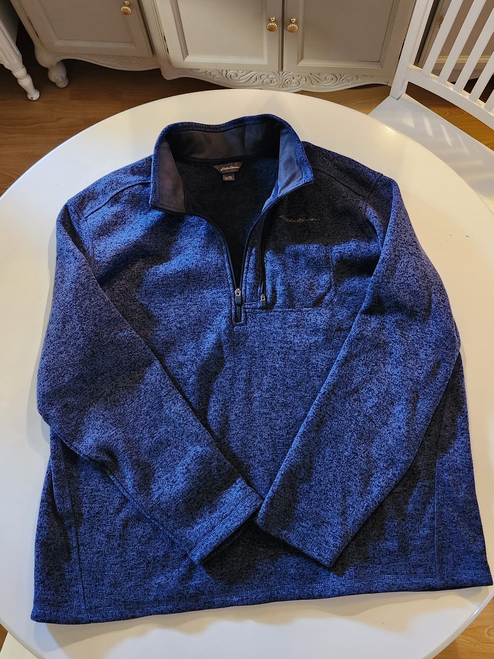 Eddie Bauer Heathered Navy Quarter-Zip Fleece Pullover